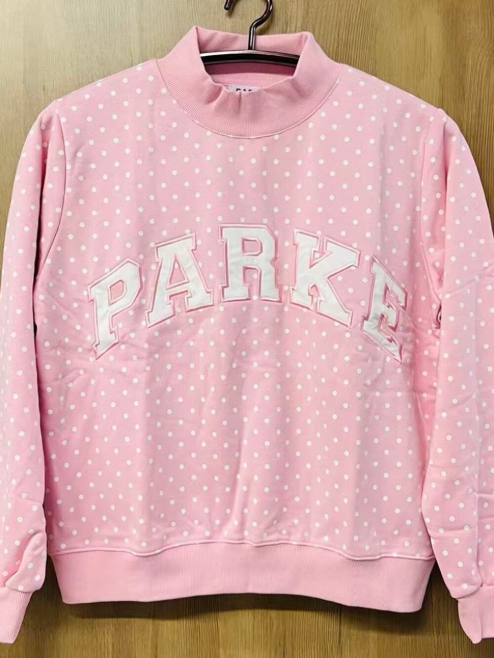 Parke Pink Polka Dot Mock Neck Sweatshirt